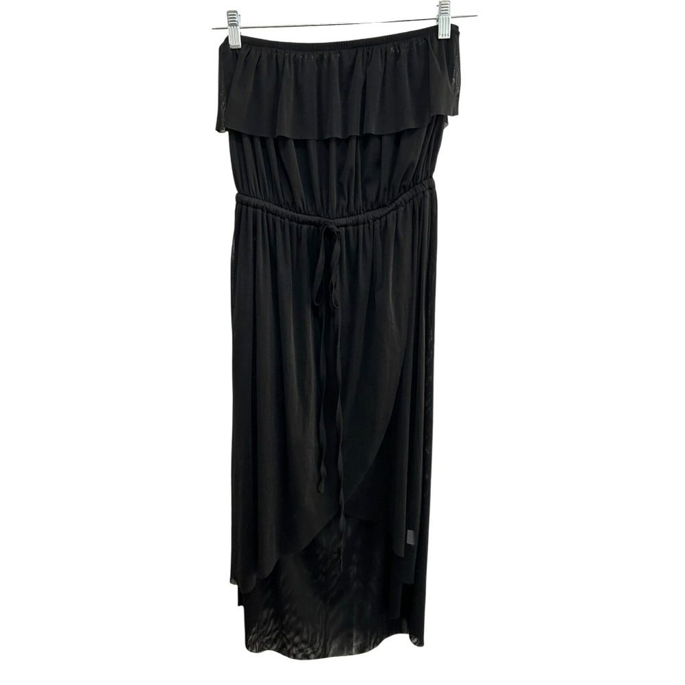 Cynthia Rowley Black Strapless Maxi Dress Ruffle Detail Elastic Waist Sz Medium